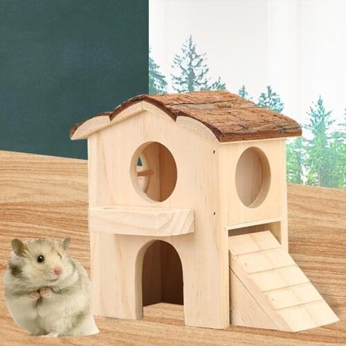 Solid wood golden silk bear double loft luxury villa wooden house hamster supplies toy house pine toy toy bear Hedgehog