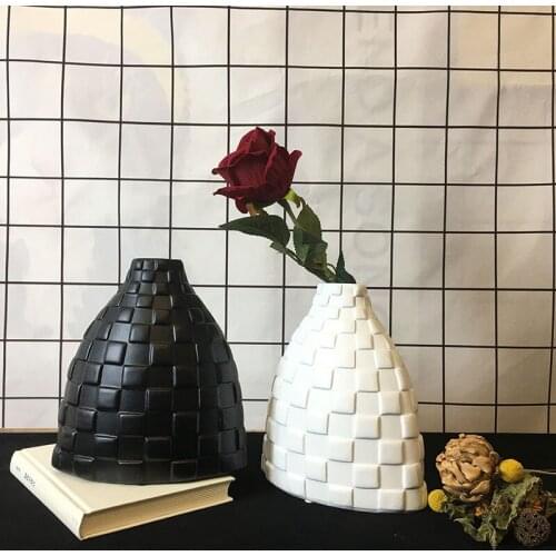 Creative Geometric Square Ceramic Vase Flower Arrangement Simulation Flower Dining Table Living Room Decoration Vase Home Decor