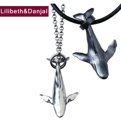 Creativity Whale Pendant Pure 925 Sterling silver Free black leather rope Jewelry Men Women Necklace Pendant collier femme P12