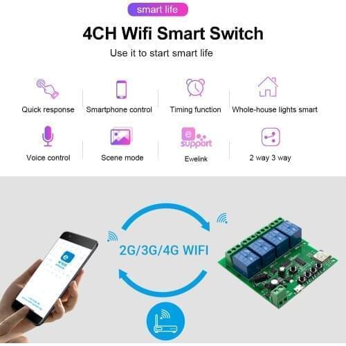 EWeLink Wifi Switch 5V 7-32V DC Smart 433.92mhz Universal Transmitter and Receiver Wifi 4CH 1CH Remote Controller