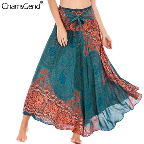 Bohemian Long Skirt Women 2020 Summer Gypsy Boho Flowers Elastic Waist Floral Halter Skirt Women Cute Sweet Dance Skirt Falda #4