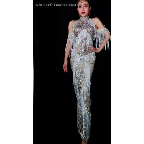 Women Evening wear female singer dance show fringe dress tassel stage birthday party outfit performance costume