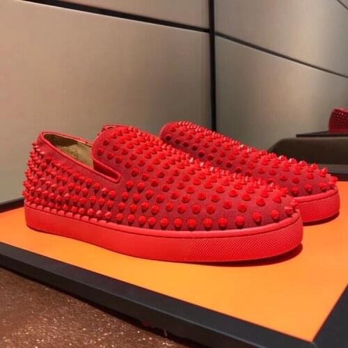 Casual Designer Sneakers Free shipping fashion women red suede real leather studded spikes flats loafer sneakers shoes