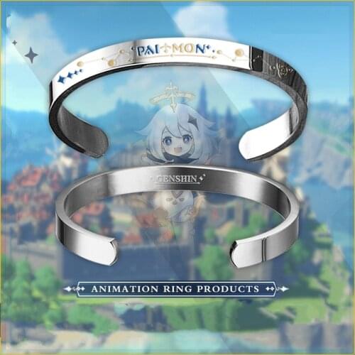 Game Genshin Impact Cosplay Titanium Steel Traveler Paimon Charm Bracelets Men Women Titanium Steel Wristband Bangles Bracelet