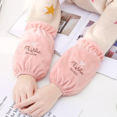Female sleeve short winter anti-fouling cute head learn adult office work housework anti-dirty fleece protective