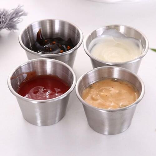 1/4 Pcs 50ml Sauce Cup Stainless Steel Sauce Cup Condiment Sauce Cups Tomato Sauce Container Dipping Bowl For Home Party