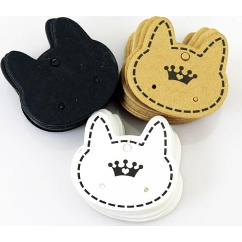 200pcs 3.7x3.5cm Cat Paper DIY Earring Packaging Card Earring Stud Holder Jewelry Card Earring Display Accessories Showcase