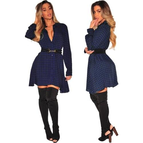 2019 Spring Women Dress Plaid blusas Casual Shirt Dresses Plus size Clothing