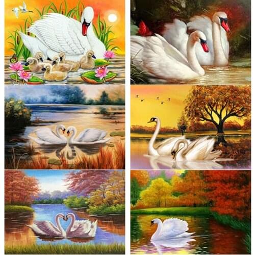 New 5D DIY Animal Diamond Painting Swan Lake Diamond Embroidery Cross Stitch Full Square Round Drill Manual Art Gift Home Decor