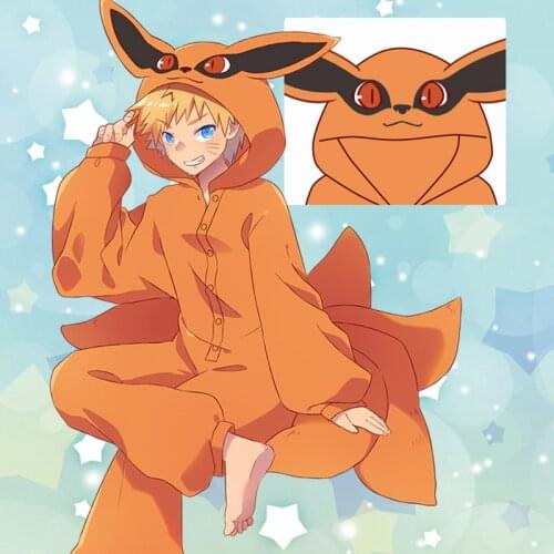 Anime Cosplay Costumes Kurama Pajamas Flannel Kyuubi Sleepwear Onesies Jumpsuit For Adults