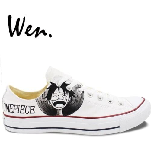 Wen White Low Top Canvas Shoes Custom Design One Piece Luffy Zoro Hand Painted Shoes Women Canvas Sneakers Men Plimsolls