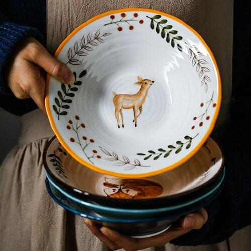 Household 8 inch Ceramic Noodle Bowl Creative Restaurant Forest Animal Large dinnerwale YHJ021403