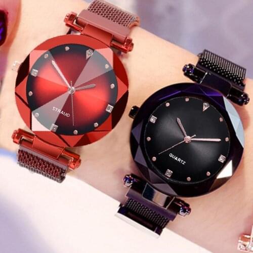 Womens Watches Mesh Magnet Buckle Starry Sky Watch Casual Luxury Ladies Geometric Quartz Watches Relogio Feminino Rose Gold