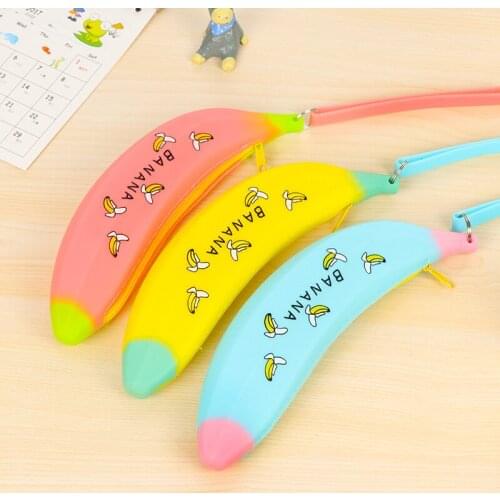 Creative Banana Pencil Case Silicone Pen Bag Simple Style Zipper Pencil Bag for Boys&Girls School Stationery Supplies