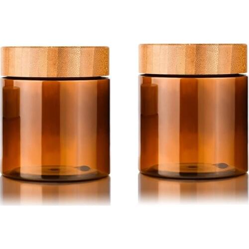 150G 250G PET Cream Bottle Bamboo Lid Empty Clear Amber Plastic Jar Cosmetic Packaging Refillable Container 10pieces/Lot