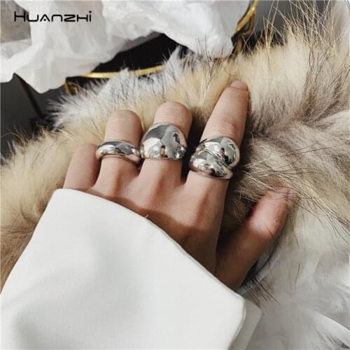 HUANZHI New Chic Personality Gold Color Metal Fat Open Rings Minimalist Design Finger Rings for Women Girls Party Jewelry Gifts
