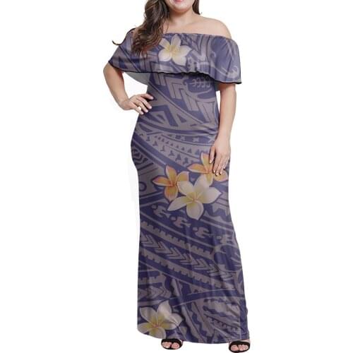 Hycool Well Designed Polynesian Tribal Printed Purple Plain Plus Size Fat WomenS Clothing Sexy Women Off Shoulder Ruffle Dress