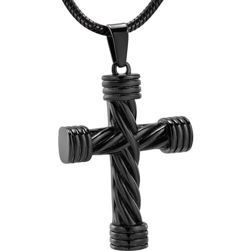 IJD10017 Black Mens Cross Keepsake Urn Pendant for Memorial Ashes,Stainless Steel Black Cross Cremation Jewelry,Funnel Include