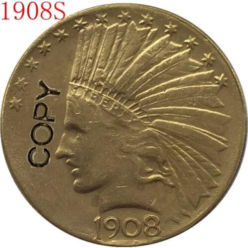 24- K gold plated 1908-S Indian head $10 gold coin COPY