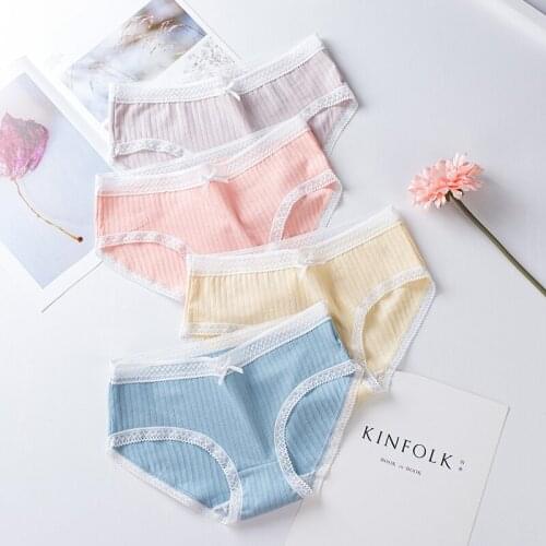 Fashion Lace Womens cotton panties Girl Striped Bow Briefs Cute Sexy Underwear Ladies Female Solid Lingerie Breathable Panty