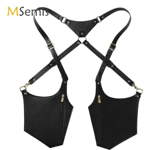 Men PU Leather Harness Belt Bag Strap Underarm Shoulder Bag Outdoor Mobile Phone Pocket Girdle Bag with Adjustable Buckle Zipper
