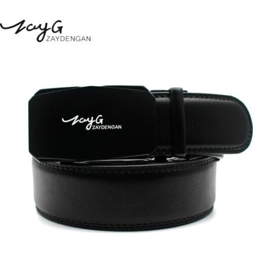 ZAYG Men Black Simple Belt Top Quality Genuine Luxury Leather Belts for Men,Strap Male Metal Alloy Automatic Buckle Belts