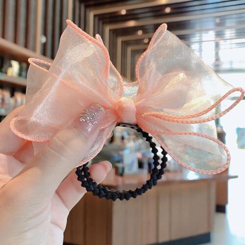 Ncmama Fashion Yarn Barrettes Bow Sequin Love Elastic Hair Bands Princess Hairgrip Fairy Girl Sweet Lace Hair Accessories
