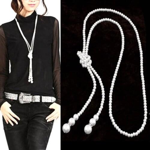 New Fashion Long Beads Chain Pearl Necklace For Women Simulated Pearl Statement Necklace Pendant Female Jewelry Gift
