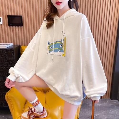 2021 New Fashion Girl Cute Cartoon Print Sweatshirt Japanese Style Casual Oversized Hoodies Women Loose Autumn Kawaii Hoody Top