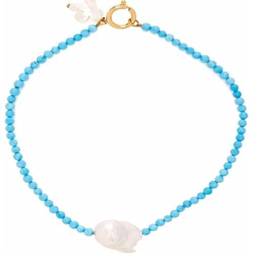 Baroque Natural Pearl Necklace Bohemian Style 6mm Blue Women Necklace Glamour Jewelry 2019 New Fashion Retro