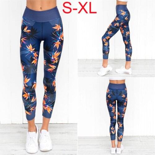 Plants Printed Stitching Tight Sports Yoga Long Pants Womens Tights Running Leggings Sports Pants Female Women Gym Running Mesh