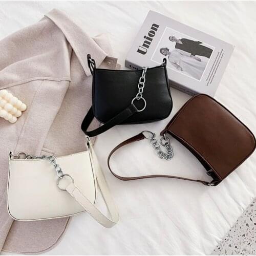Casual Solid Color Street Travel Top-Handle Bags Fashion PU Leather Womens Chain Handbag Portable Female Shopping Money Purses