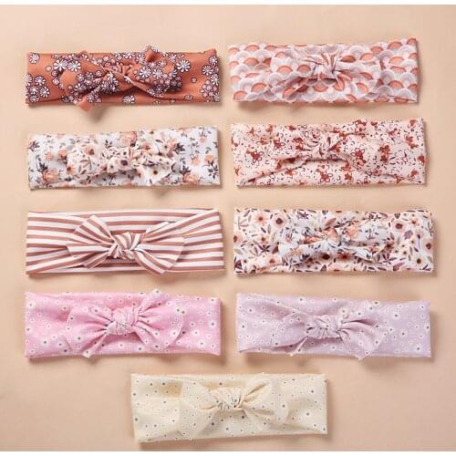 36pc/lot Floral Prints Hair Bow Headband Baby Knotbow Head wraps Cotton Fabric Elastic Hair Bands DIY Hair Accessories For Girls