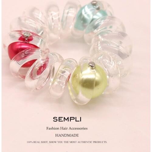 Sempli Random Color Pearl Transparent Telephone Line Hair Ropes Elastic Hair Bands Kid Ponytail Holder Tie Gum Hair Accessories