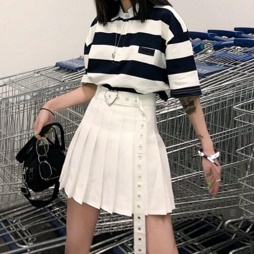 Heart-shaped belt pleated skirt summer new womens casual solid color high waist skirt streetwear Harajuku sexy mini skirt