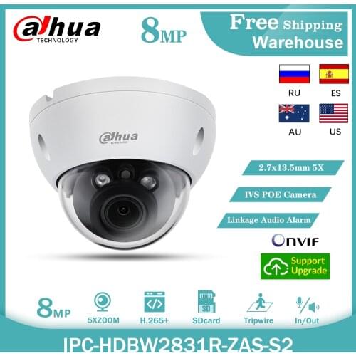 Dahua 8MP IP Camera 4K IPC-HDBW2831R-ZAS-S2 5X Zoom H265+ POE SD Card Outdoor CCTV Starlight Security Video Dome Camera