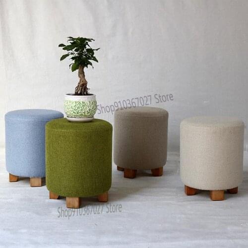 Solid Wood Stool, Shoe-changing Stool, Simple Coffee Table Stool, Fashion Fabric Round Stool, Footstool
