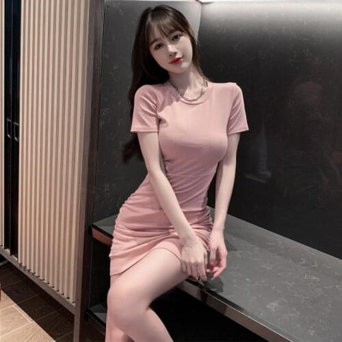 ZC3304 2021 summer new women fashion temperament short sleeve round collar show thin slim sexy hollow out dress cheap wholesale