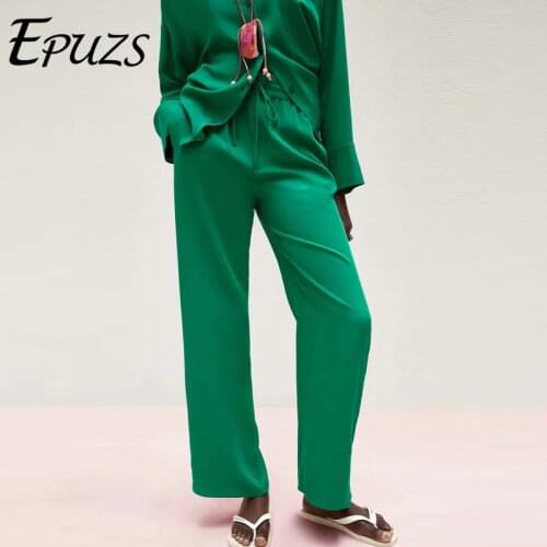 2021 Pockets Loose Wide Leg Pants women Vintage Drawstring High Elastic Waist Ppants Female Trousers korean sweatpants