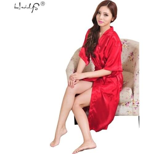 Plus Size S-3XL Silk Kimono Robe Bathrobe Women Silk Bridesmaid Robes Sexy Navy Blue Robes Satin Robe Ladies Dressing Gowns