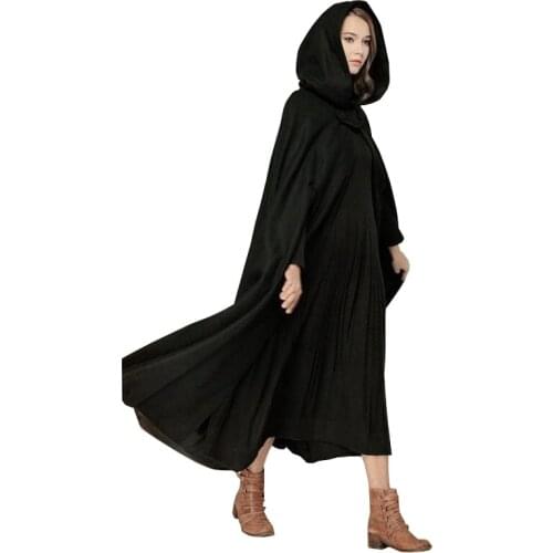 2020 Spring Autumn Cloak Hooded Coat Women Vintage Gothic Cape Poncho Medieval Victorian Long Open Stitch Thin Jackets Plus Size