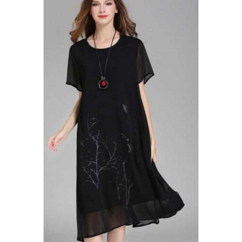2020 New Summer Middle Aaged Women Flower Print Chiffon Causal Midi Dress Female Mother Plus Size 4xl Dresses Vestitos W147