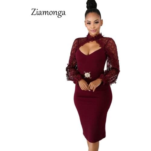 Ziamonga Mesh Sleeve Sequined Bandage Dress Women 2019 Long Sleeve Bodycon Midi Dress Elegant Winter Sexy Club Party Dresses