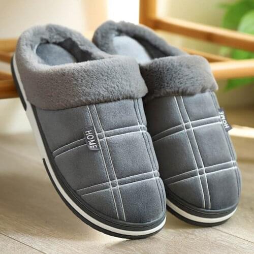 Winter shoes men slippers warm velvet sewing suede indoor shoes for male antiskid short plush home cozy fur home slippers men