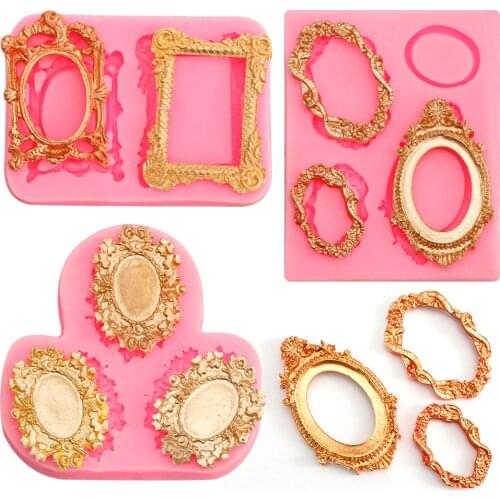 1 piece European style lace photo frame frame shape silicone fudge mold cake decoration tool candy chocolate mold epoxy resin mo