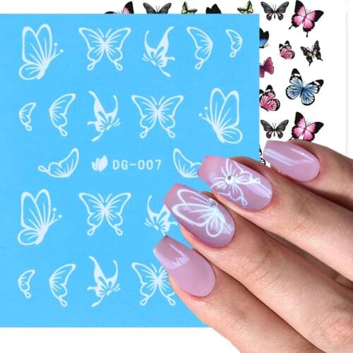 1pcs Butterfly Flower Nail Stickers Luminous Decoration Decals Colorful Water Transfer Nail Art Tips Manicure Slider JIDG-007