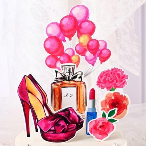 13pcs Sexy High Heels Happy Birthday Cupcake Toppers Perfume Bottle Wedding Cake Topper Gilrs Birthday Party Cake Decorations