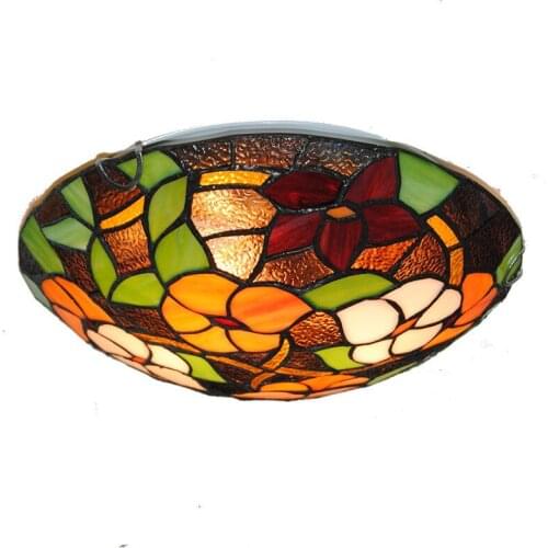 2/3 Lights Modern Retro Tiffany Flowers Pattern Flush Mount Light Stained Glass Restaurant Aisle Ceiling Lighting Fixtures CL291