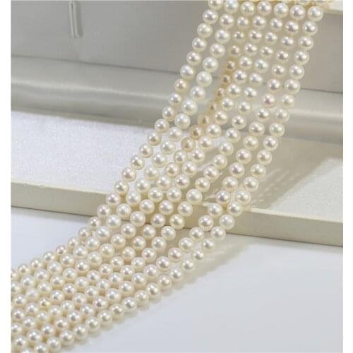 2 Strands Real 5-6mm AA round white pearl strands loose beads women lady jewelry DIY