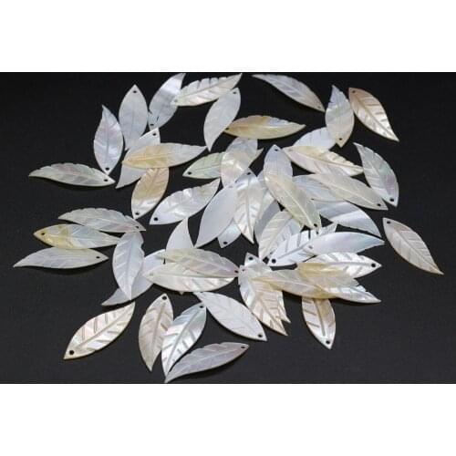 4pcs/ Pack of Natural Freshwater Plant Leaf Shape White Shell Popular Classic Pendant Bead DIY Necklace Bracelet Jewelry 9x28mm